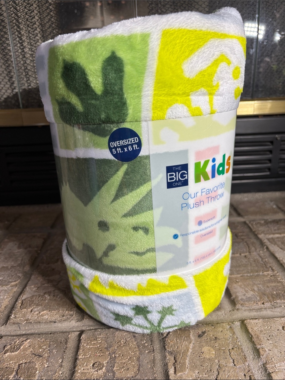 The Big One Kids Dinosaur Plush Throw Blanket - Lime Green & Yellow